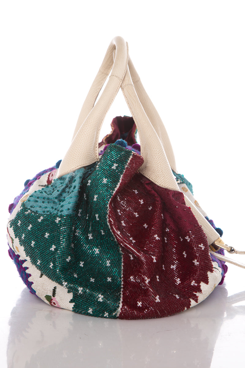 Fendi Ivory & Multicolor Limited Edition Embroidered Spy Hobo