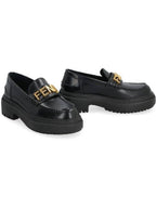 Fendi Graphy Logo Leather Loafers Black