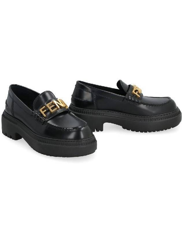 Fendi Graphy Logo Leather Loafers Black