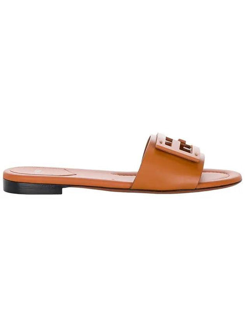 Fendi Baguette FF Logo Leather Slippers Brown
