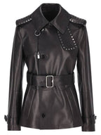 Burberry Belted Leather Jacket Black