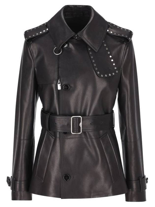 Burberry Belted Leather Jacket Black