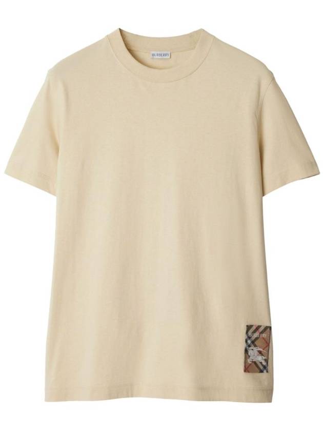 Burberry Check Label Cotton Short Sleeve T-Shirt Beige