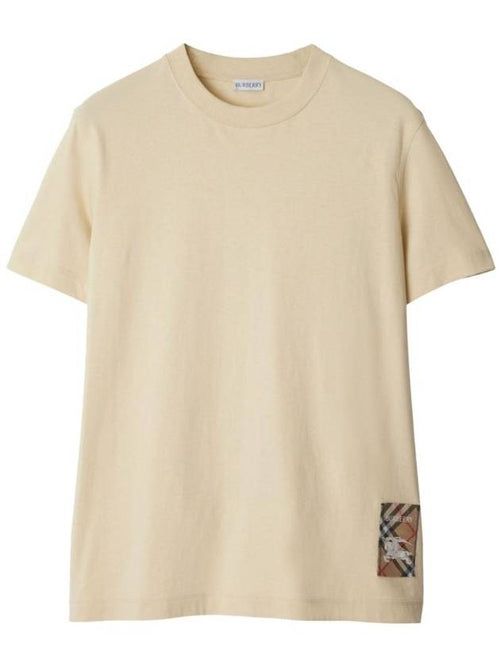 Burberry Check Label Cotton Short Sleeve T-Shirt Beige