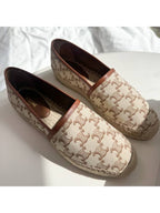 CELINE Signature Triomphe Canvas Calfskin Flat Espadrille Ecru