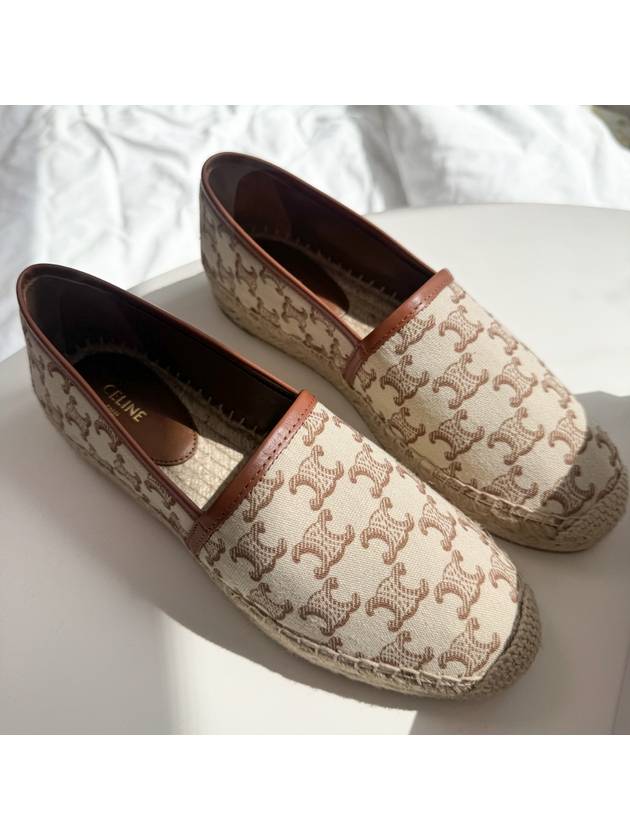 CELINE Signature Triomphe Canvas Calfskin Flat Espadrille Ecru