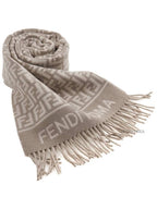 Fendi FF Jacquard Fleece Wool Cashmere Scarf Dove Grey