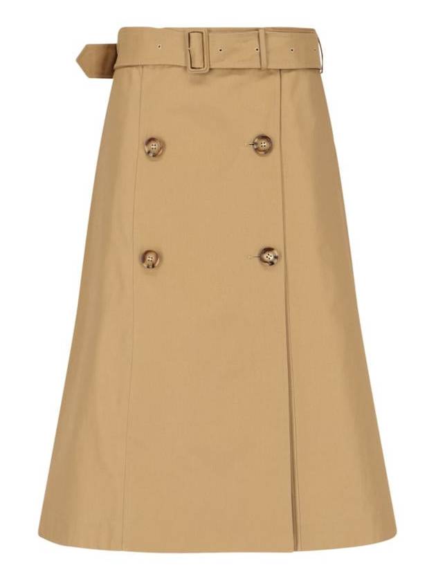 Burberry Belted Double Button A-Line Skirt Brown