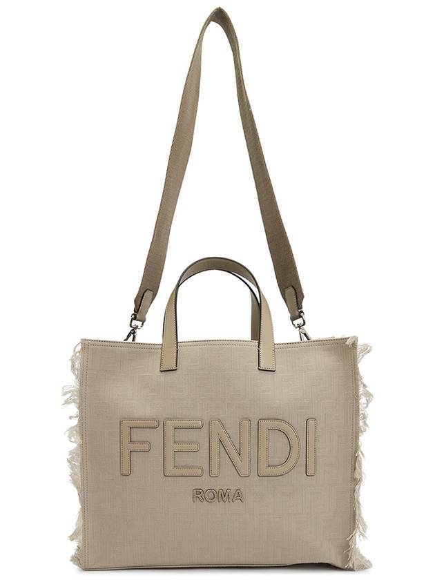 Fendi FF Fabric Tote Bag with Fringes Beige