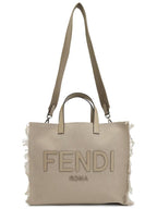 Fendi FF Fabric Tote Bag with Fringes Beige