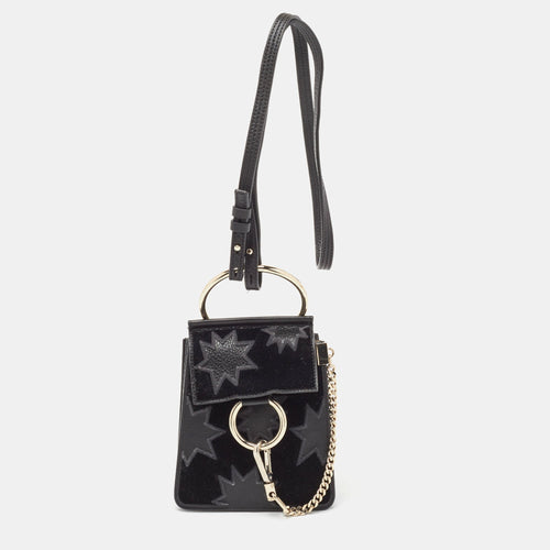 Chloe Black Leather and Suede Mini Star Faye Crossbody Bag
