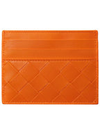 Bottega Veneta Intrecciato Leather Card Wallet Orange