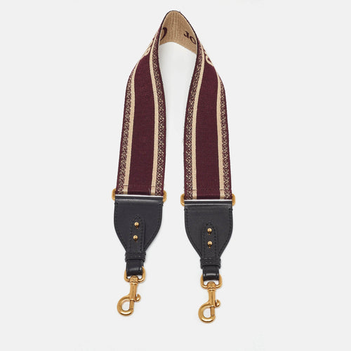 Dior Burgundy Embroidered Canvas and Leather Book Shoulder Strap