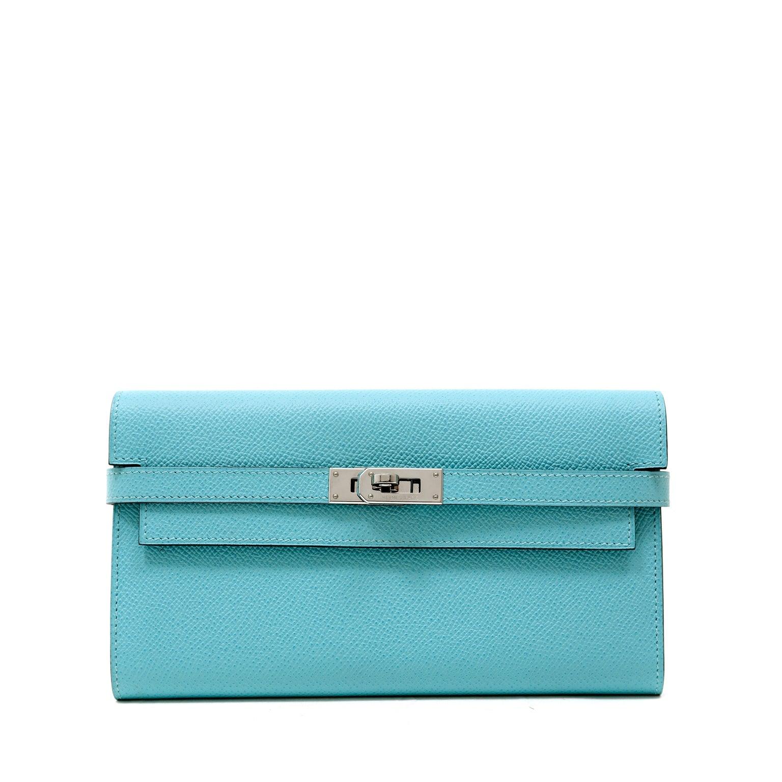Hermes Robin's Egg Blue Epsom Kelly Wallet with Palladium Hardware