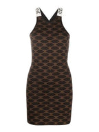 CELINE Monogram Silk Cotton Short Dress Brown