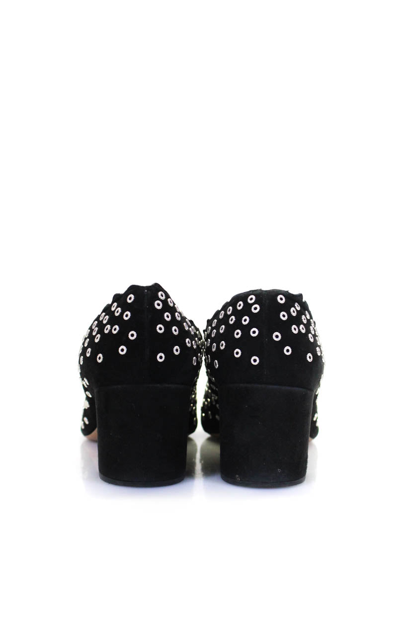 Chloe Womens Metallic Suede Spotted Round Toe Heels Pumps Black