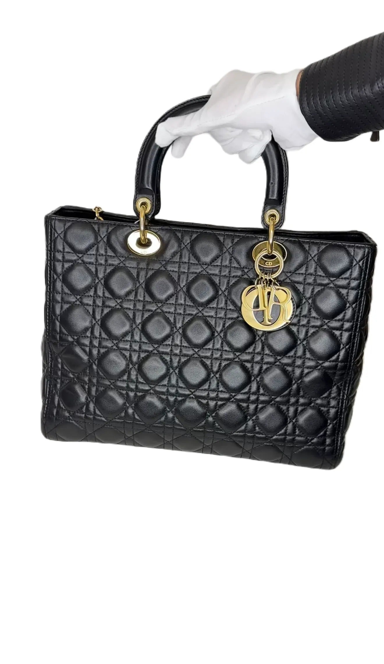 Christian Dior Large Cannage Lady Dior Bag w/ Strap - Black Totes B18-2