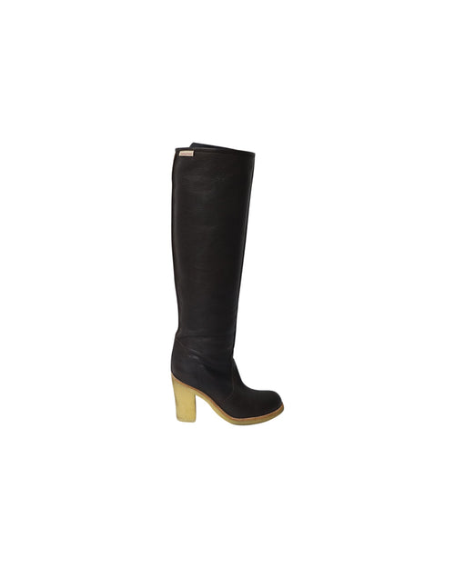See by Chloe Knee High Boots with Rubber Sole in Brown Leather