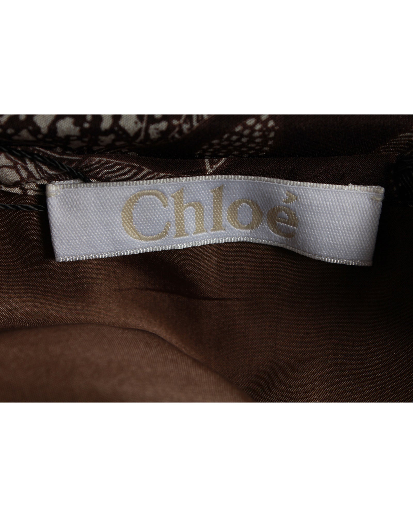 Chloe Flared Skirt Floral Dress in Brown Silk