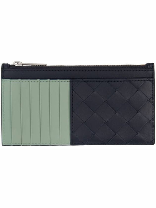 Bottega Veneta Bottega Veneta Black Green Intrecciato Long Zippered Card Holder
