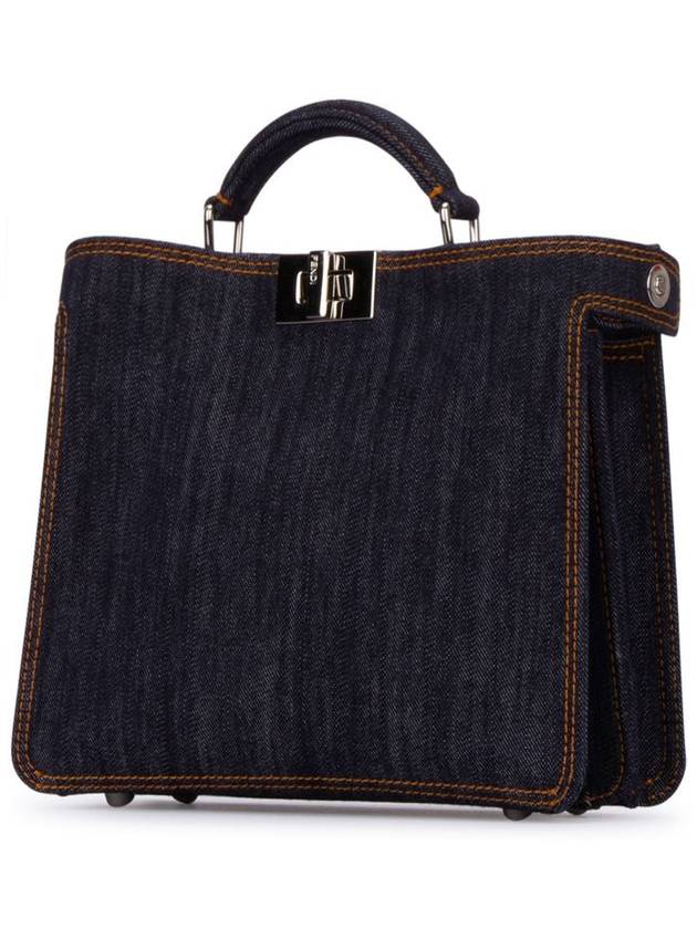 Fendi Peekaboo ISeeU Mini Denim Tote Bag Navy Blue