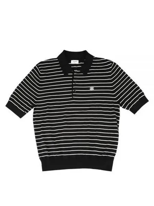CELINE Striped Triomphe Short Sleeve Polo Shirt Black