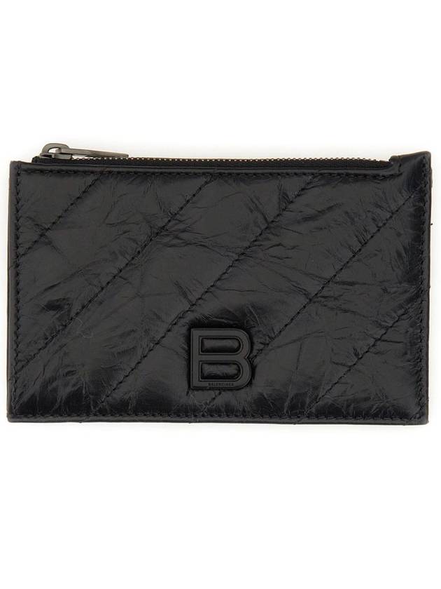 Balenciaga Crush Zipper Leather Card Wallet Black