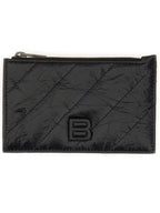 Balenciaga Crush Zipper Leather Card Wallet Black