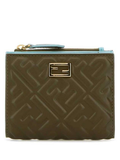 Fendi Slim Baguette Leather Half Wallet Green