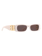 Balenciaga Eyewear Dynasty Rectangular Frame Sunglasses White Gold Grey