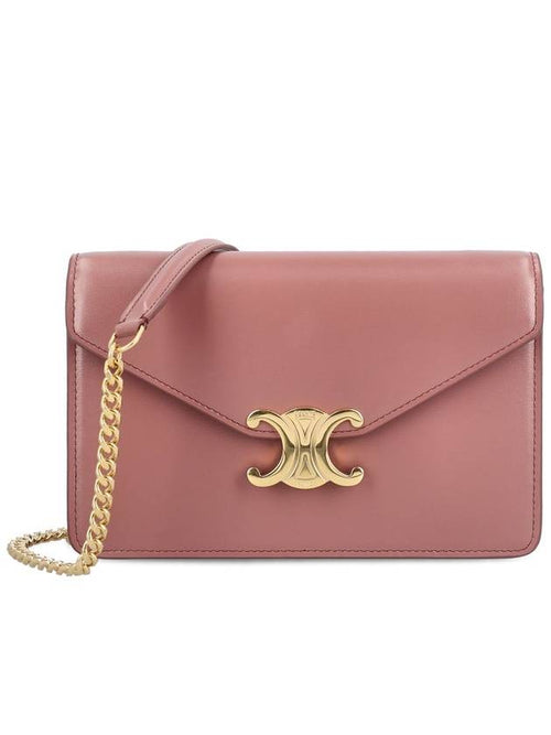 CELINE Triomphe Chain Shiny Calfskin Half Wallet Vintage Rose