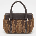 Fendi Brown/beige Logo Fabric And Selleria Leather Linda Satchel