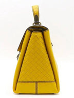 Bottega Veneta 498993 Yellow Calf Leather Intrecciato Piazza M Top Handle Tote Bag Shoulder Strap 2WAY