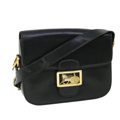 CELINE Horse Carriage Shoulder Bag Leather Black  ep1453