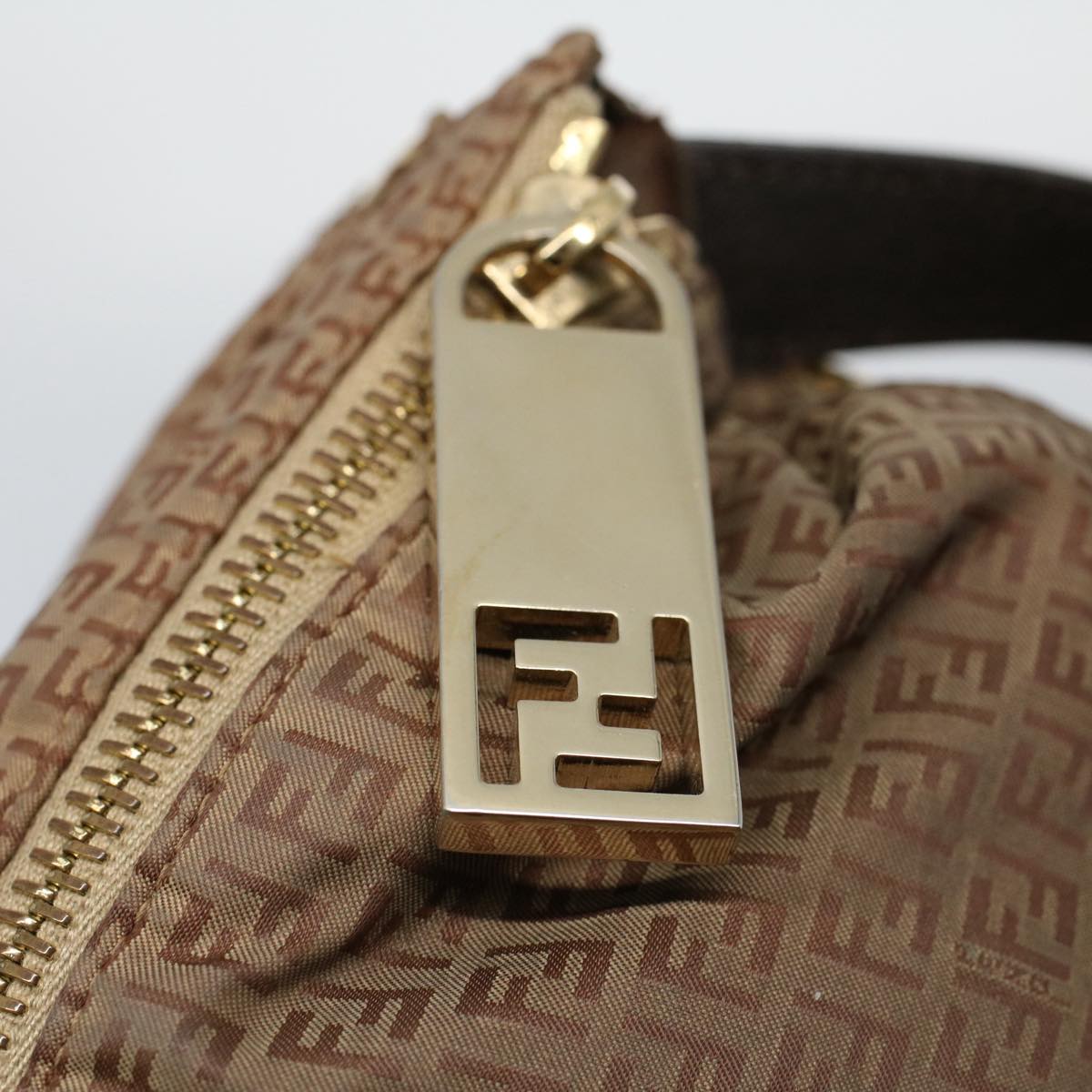 FENDI Zucchino Canvas Shoulder Bag Brownep1788
