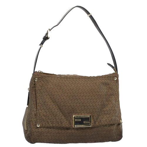 FENDI Zucchino Canvas Shoulder Bag Brownep1788
