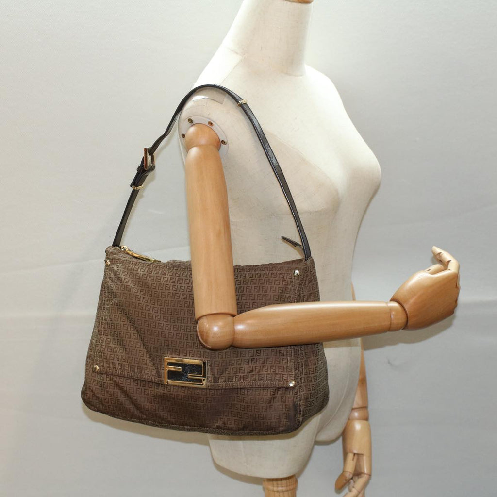 FENDI Zucchino Canvas Shoulder Bag Brownep1788