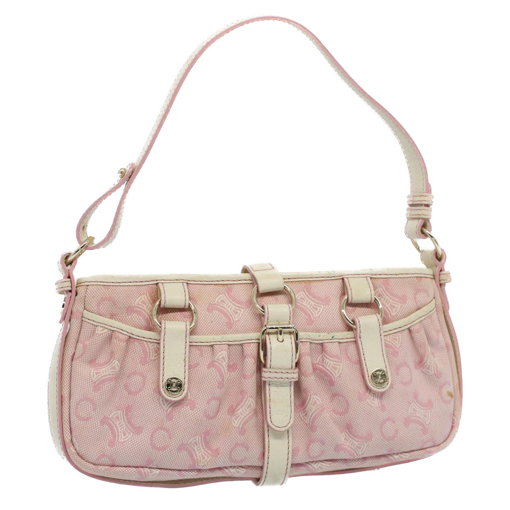 CELINE C Macadam Canvas Shoulder Bag Leather Pink  ep1844