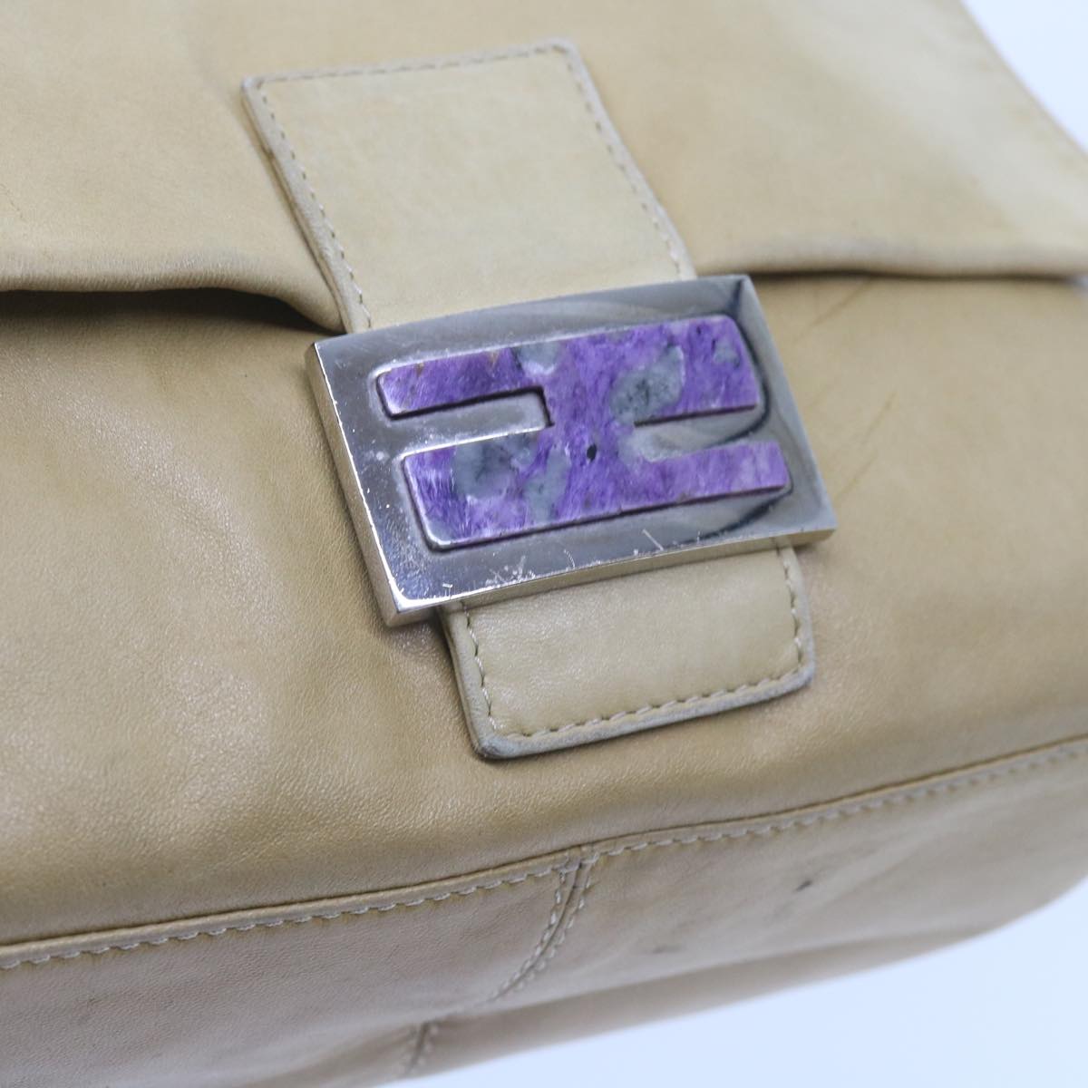 FENDI Mamma Baguette Shoulder Bag Leather Beige 2348 26325 009ep2384