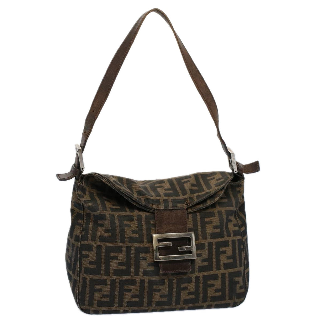 FENDI Zucca Canvas Mamma Baguette Shoulder Bag Black Brownep2428