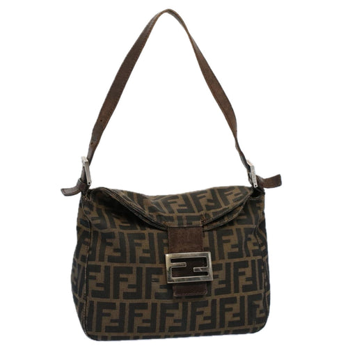 FENDI Zucca Canvas Mamma Baguette Shoulder Bag Black Brownep2428