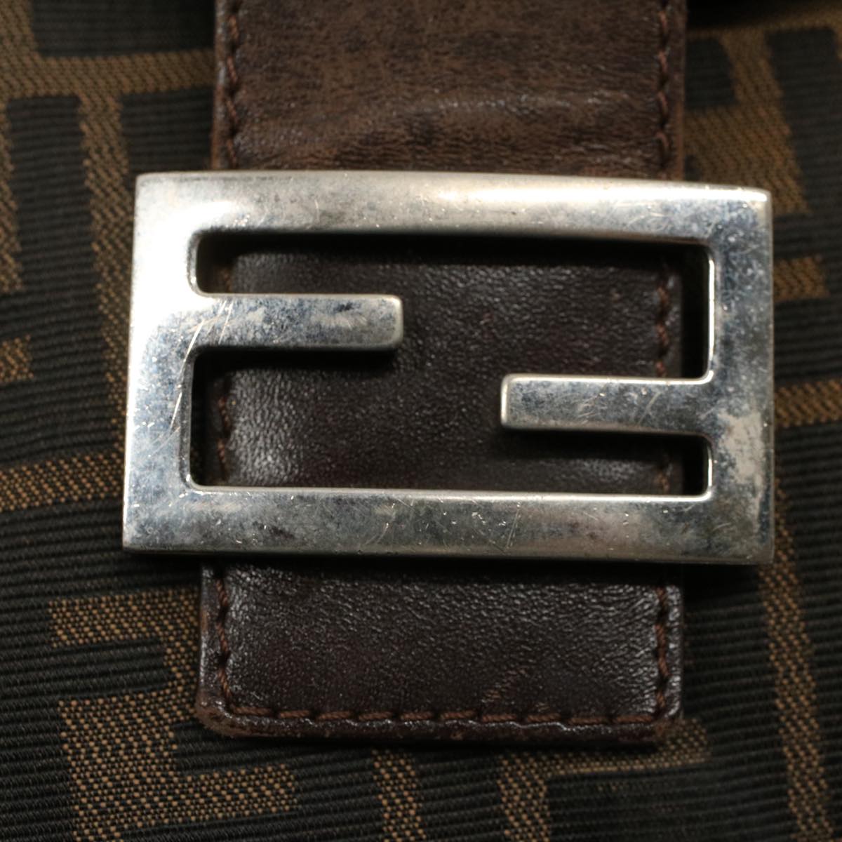 FENDI Zucca Canvas Mamma Baguette Shoulder Bag Black Brownep2428