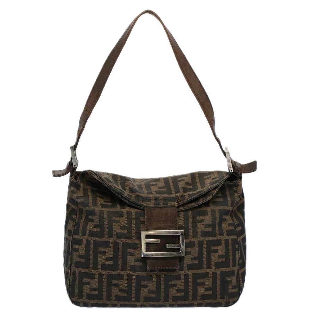 FENDI Zucca Canvas Mamma Baguette Shoulder Bag Black Brownep2428