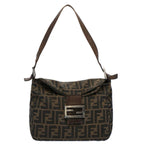 FENDI Zucca Canvas Mamma Baguette Shoulder Bag Black Brownep2428