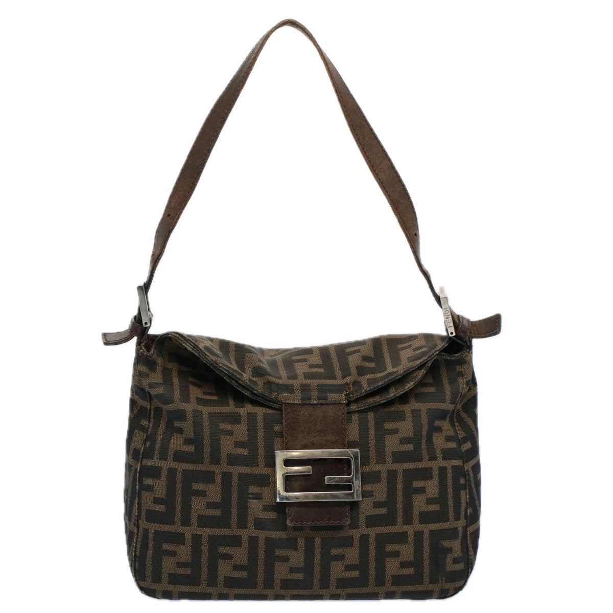 FENDI Zucca Canvas Mamma Baguette Shoulder Bag Black Brownep2428