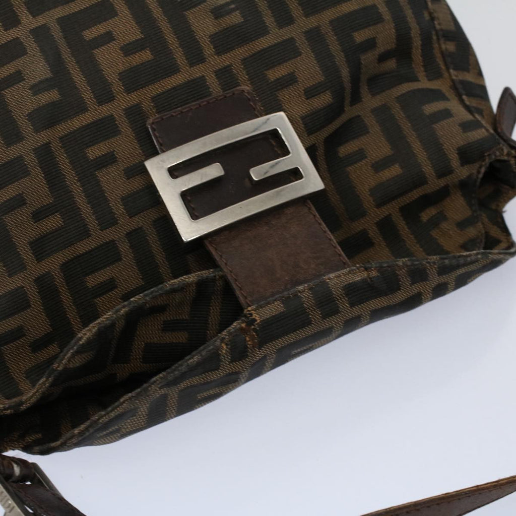 FENDI Zucca Canvas Mamma Baguette Shoulder Bag Black Brownep2428