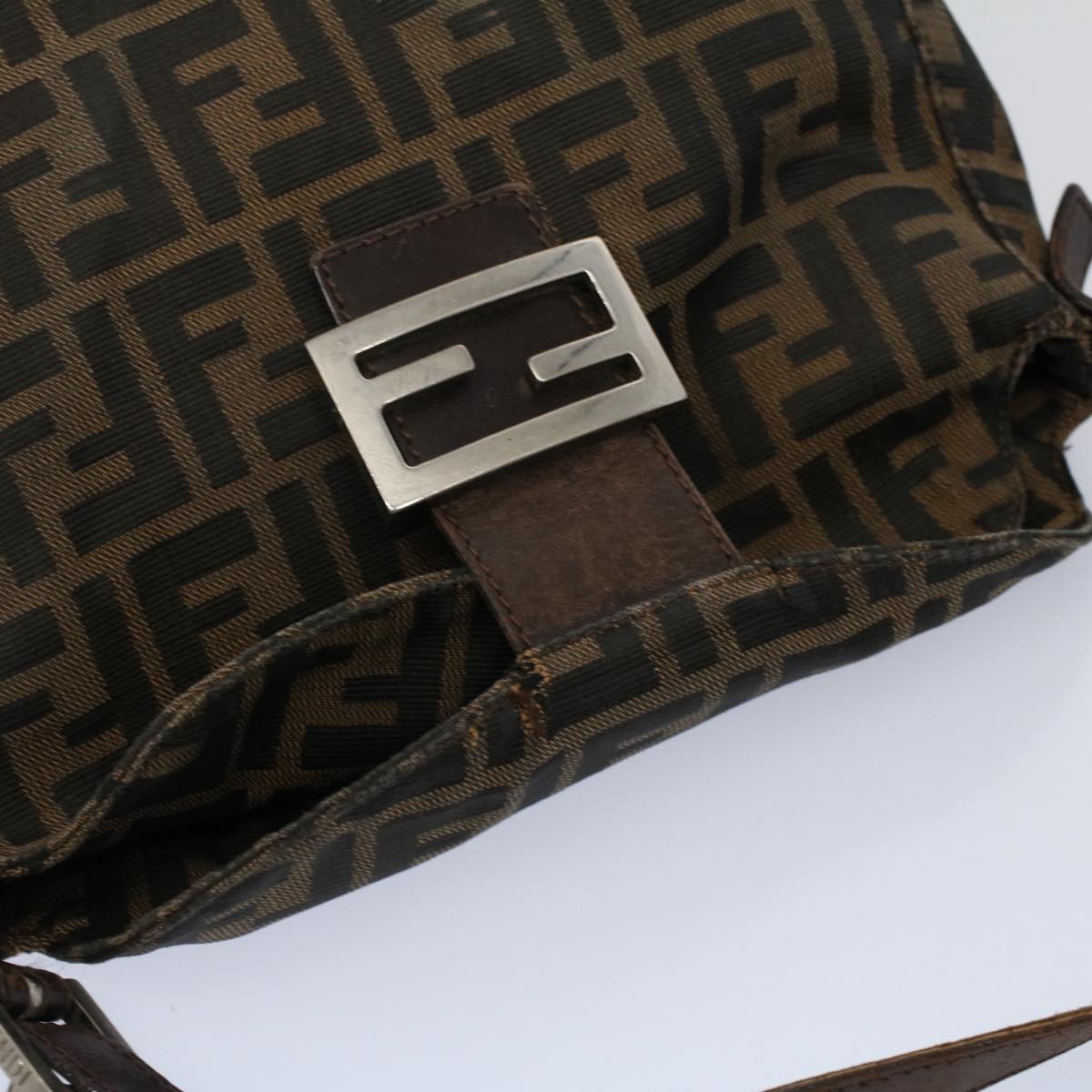 FENDI Zucca Canvas Mamma Baguette Shoulder Bag Black Brownep2428