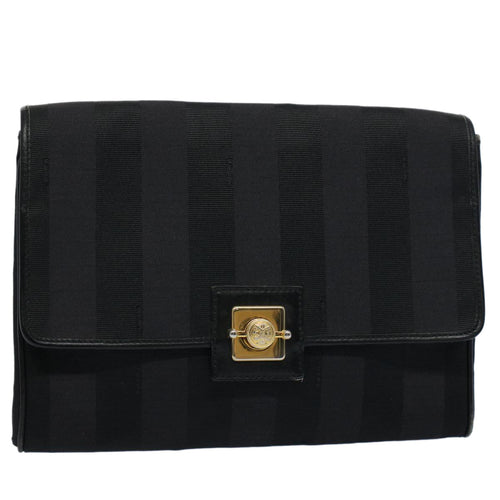 FENDI Pecan Canvas Clutch Bag Black Brownep2439