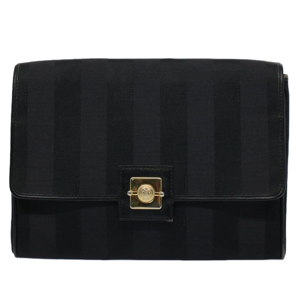 FENDI Pecan Canvas Clutch Bag Black Brownep2439