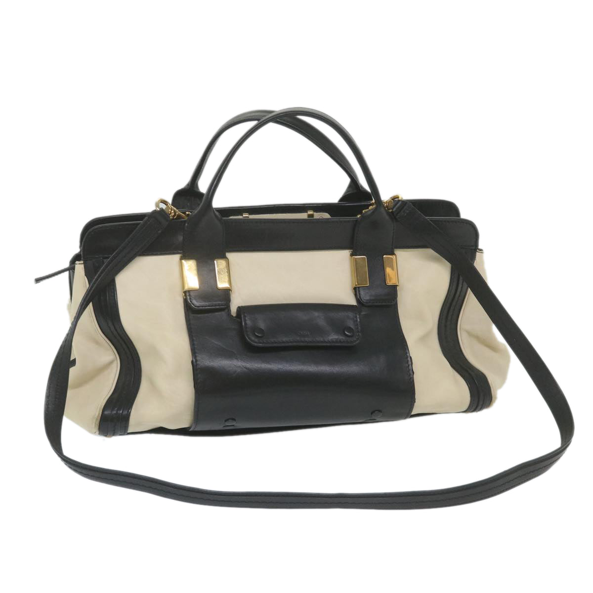 Chloe Alice Hand Bag Leather 2way White Black 04 12 62 65 ep2460